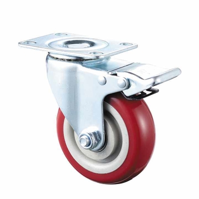 4 Zoll mittlere flache Rollen, heißer Verkauf, drehbar und mit Bremse, Top-Platten-Rollen aus strapazierfähigem Stahl, verschiedene Industrien